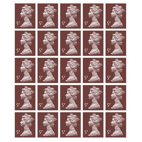 Royal Mail 5p Postage Stamps X 25 Pack Self Adhesive Stamp Sheet