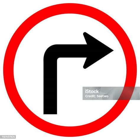 Turn Right Traffic Road Sign Isolate On White Backgroundvector