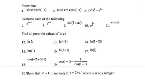 solved show that sinz sin z cosh z cosh z e z 2