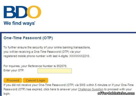 Pag walang 'secure wag na wag mo ilagay details ng cc mo. BDO One-Time-Password (OTP) for Online Banking - Banking 22058