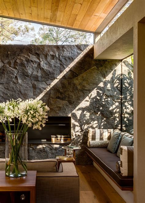Window Seat And Natural Stone Wall Inside The Tranquil Home Home