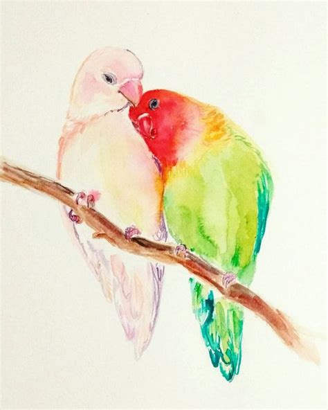 Love Birds Original Watercolor Painting Valentines Day Etsy