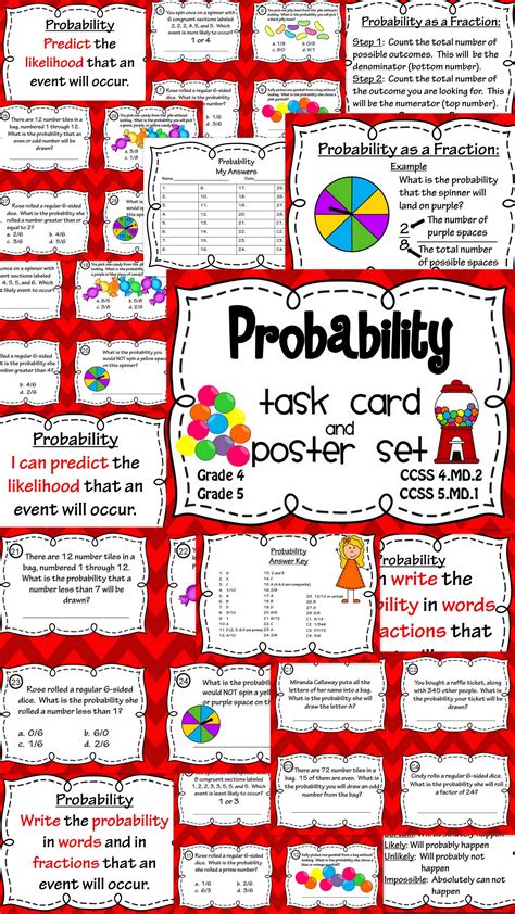 Probability Task Card And Poster Set Perfect For Math Centers And