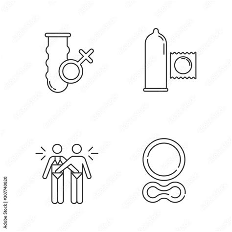 Safe Sex Linear Icons Set Female Vaginal Condom Preservative Mutual