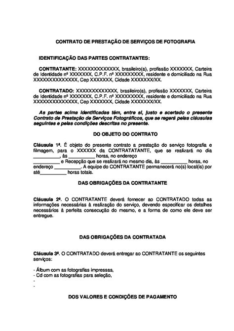 Contrato De Prestação De Serviços De Fotógrafo Suporte