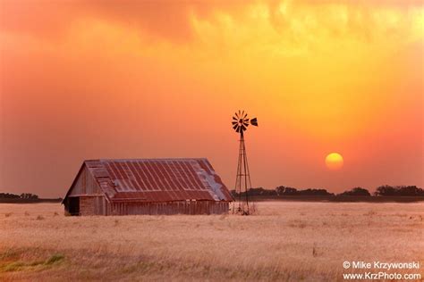 Old Barn And Windmill In Wheat Field W Golden Sunset In Alva Oklahoma