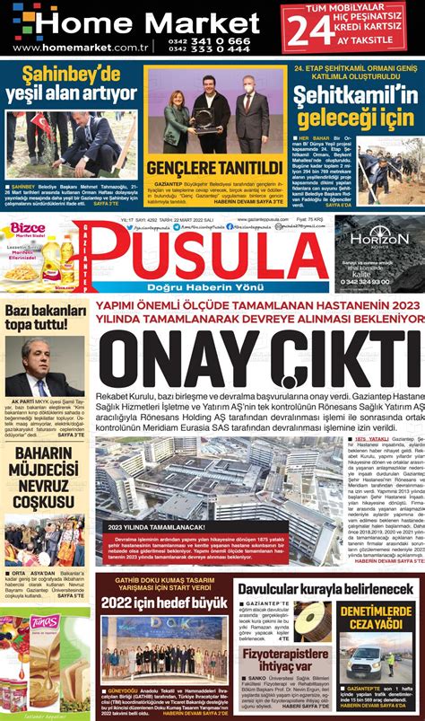 Mart tarihli Gaziantep Pusula Gazete Manşetleri