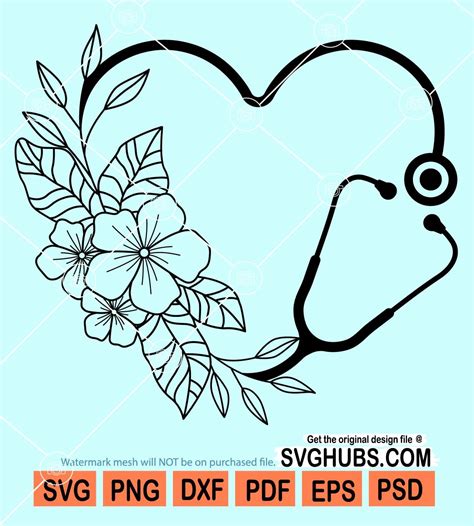 Floral Heart Stethoscope Svg Nurse Stethoscope Svg Nurse Life Svg Nurse Svg Stethoscope Svg