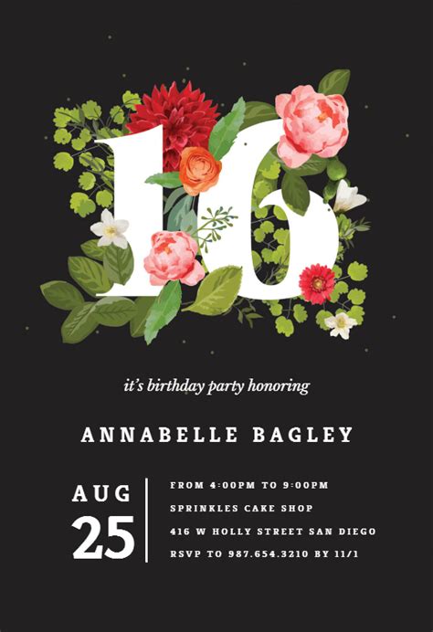 floral sixteen sweet  invitation template