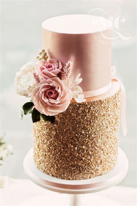 blush pink and gold sequins wedding cake by mama cakes cumbria uk wedding cakes wedding cake