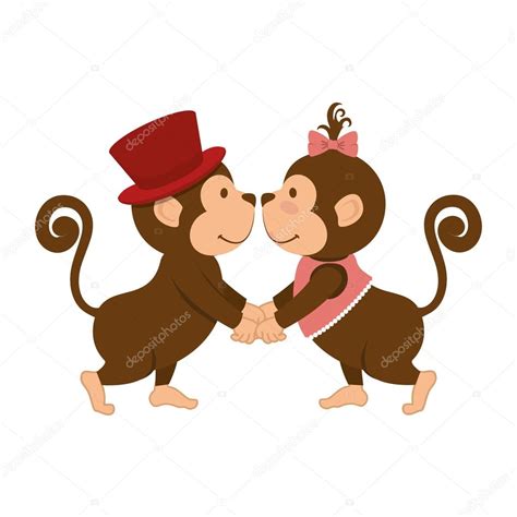 Monkey Couple Love Animal Cartoon — Stock Vector