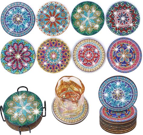 Diamond Painting Coasters With Holder 8pcs Mandala Diamond Painting