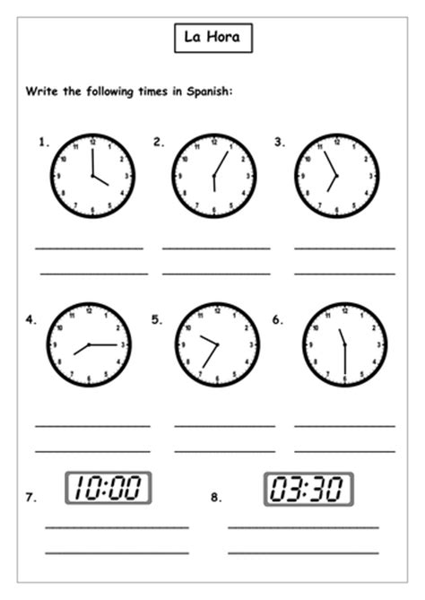 Spanish Time Worksheet Teaching Resources