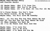 Country Music:Maybe Baby-Norman Petty Lyrics and Chords
