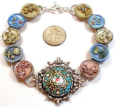 Antique Button Bracelet French Victorian Flowers In Pink And Etsy