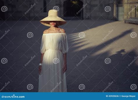 Pretty Woman In Straw Hat Stock Photo Image Of Lady 45920636