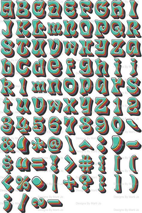 Psychedelic Letters Printable Retro 70s Alphabet Numbers Etsy