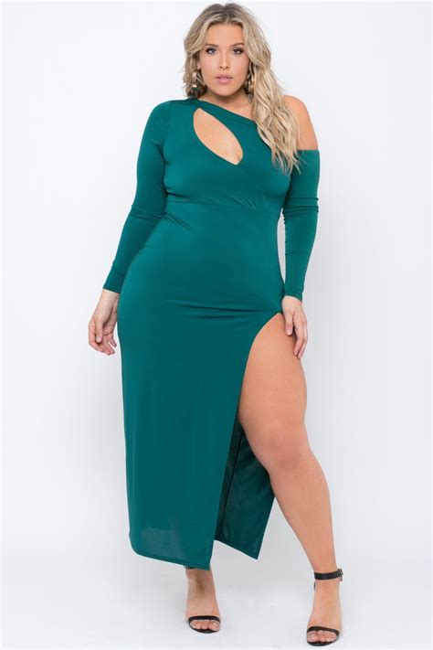 This Plus Size Dress Features An Asymmetric Neckline With A Keyhole Detail At Bust Long