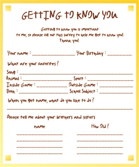 Getting To Know You Template