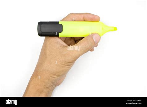 A Male Hand Holding Markers Pen Highlighter Man Hand Isolated On