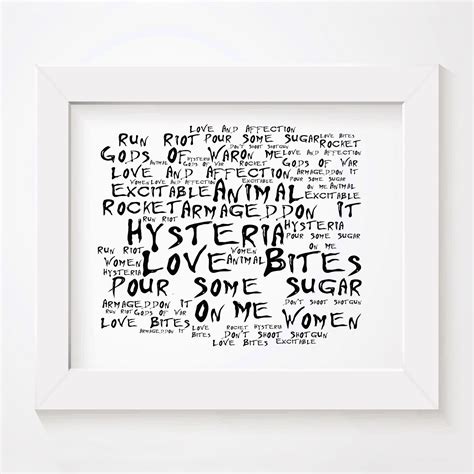 Def Leppard Hysteria Limited Edition Typography Lyrics Art Print Signed And Numbered Album Wall