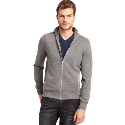 Kenneth Cole Long Sleeve Space Dyed Full Zipper Sweater In Gray For Men