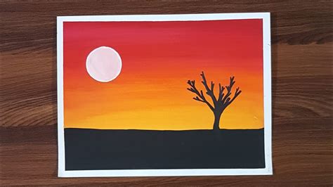 Sunset Scenery Easy Drawing For Beginners Using Poster Colors Youtube