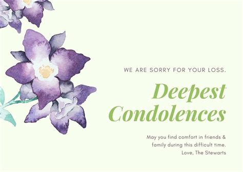 Green And Purple Floral Sympathy Card Templates By Canva