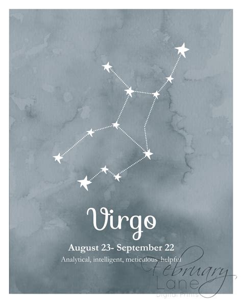 Virgo Zodiac Constellation Wall Art Printable 8x10 Instant Etsy