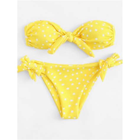 Polka Dot Knot Bikini Set Yellow Bikinis Bikini Set Hot Swimwear