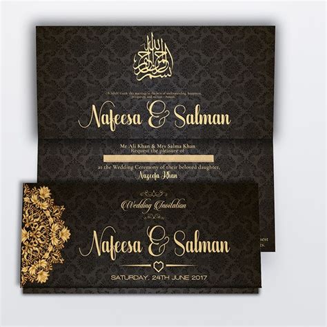 You don't have to start from scratch and can just work your design up from the templates that we provide. Black Royal Muslim Wedding Card | Muslim wedding cards, Unique wedding cards, Muslim wedding ...