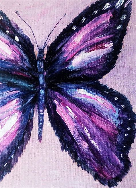 Purple Butterfly Original Oil Painting Original Artwork by Inna Bebrisa original art | Butterfly ...