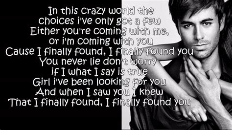 Enrique Iglesias Finally Found You Lyrics On Screen Youtube