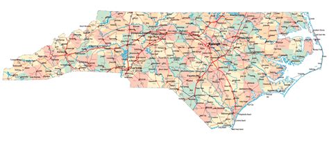 Large Administrative Map Of North Carolina State With Roads Highways