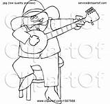 Cowboy Lineart Banjo Playing Cartoon Illustration Royalty Clipart Djart Vector Clip sketch template