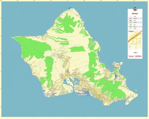 Honolulu Hawaii Us Printable Editable Layered Pdf Vector Map