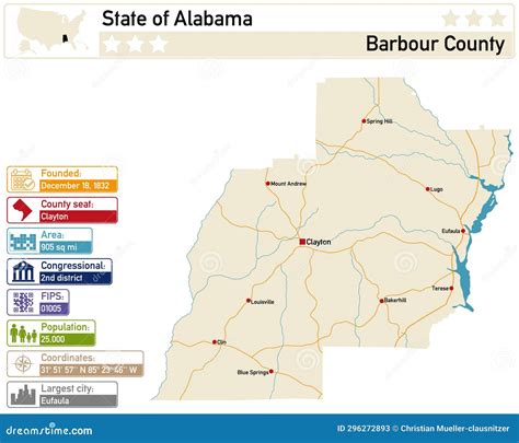 Infographic And Map Of Barbour County In Alabama Usa Stock Illustration