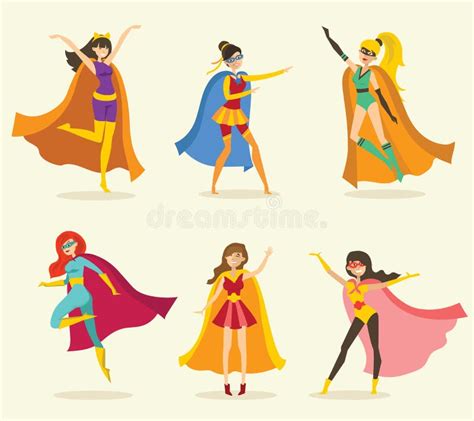 Vector Illustrations In Flat Design Of Female Superheroes In Funny
