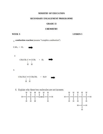 Grade 11 Worksheets Chemistry