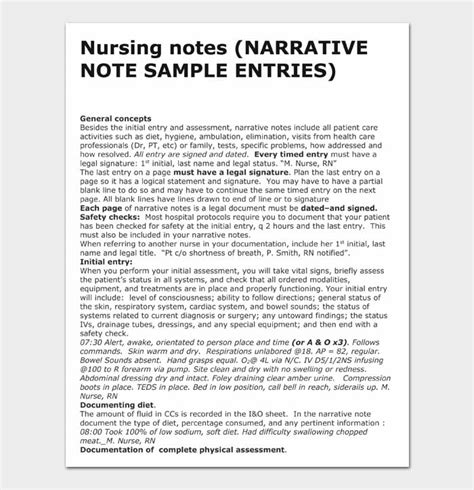 Sample Nursing Note Template