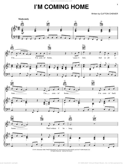 I′m coming home i′m coming home tell the world i′m coming home. Chenier - I'm Coming Home sheet music for voice, piano or ...