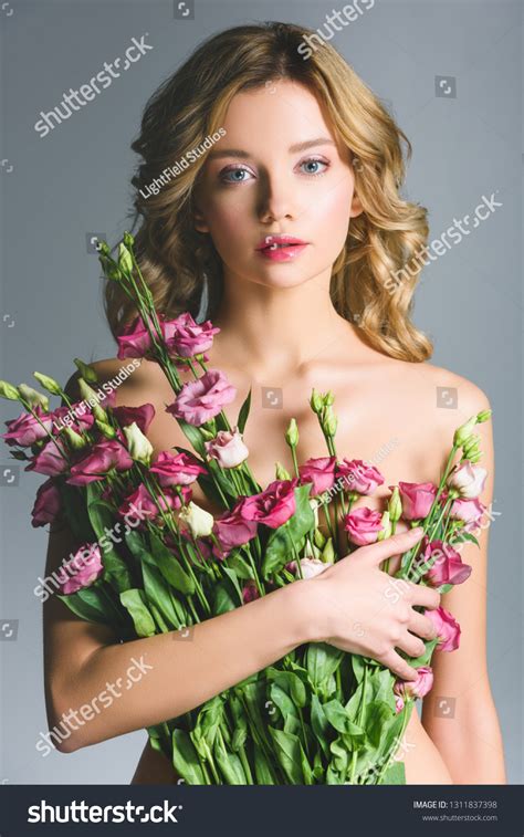 Elegant Naked Woman Holding Bouquet Flowers Stock Photo Shutterstock