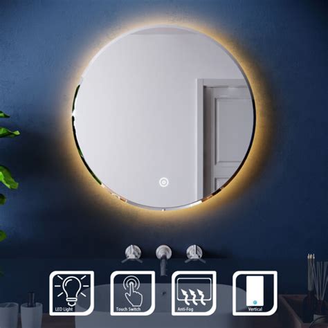 Round Led Illuminated Bathroom Mirror With Warm Light Smart Touch 600x600mm Ip44 Ebay