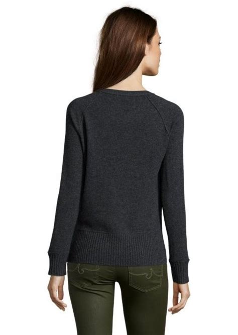 Magaschoni Magaschoni Charcoal Grey Cashmere Knit Hi Low Raglan Sleeve