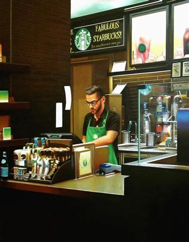 Daily Paintworks Starbucks Painting Of Man Working At Starbucks