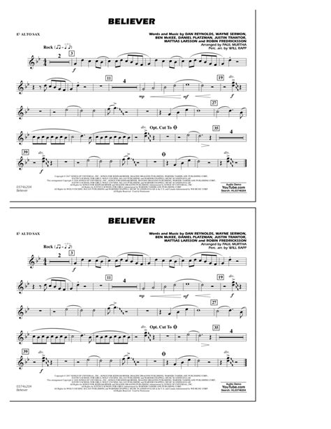 Believer Eb Alto Sax By Imagine Dragons Alto Saxophone Digital