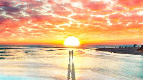 Beach Couple Watching Sunset 4k Hd Artist 4k Wallpapers