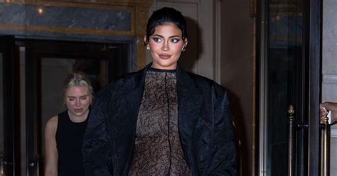 Kylie Jenner Bares Baby Bump In See Through Lace Jumpsuit
