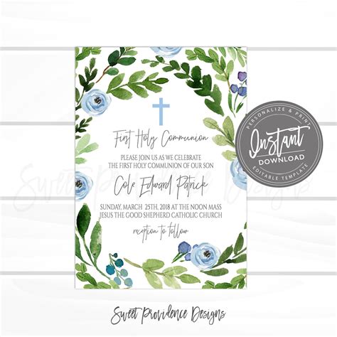 First Communion Invitation Editable 1st Holy Communion Party