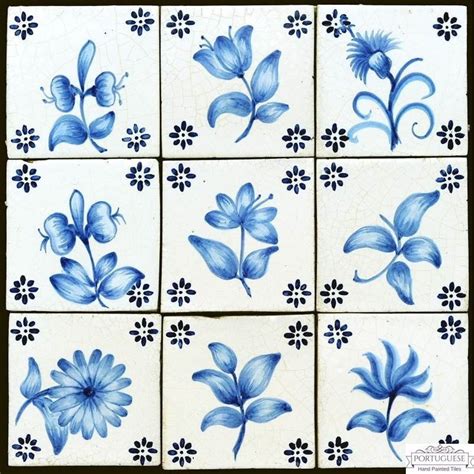 9 Hand Painted Decorative Wall Tiles With Blue Flowers Ref Etsy